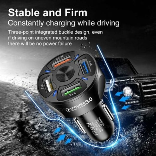 TS-USB-billaddare, 4-i-1 billaddaradapter 7A 35W USB snabbladdningsenhet med LED-lampa för terrängfordon