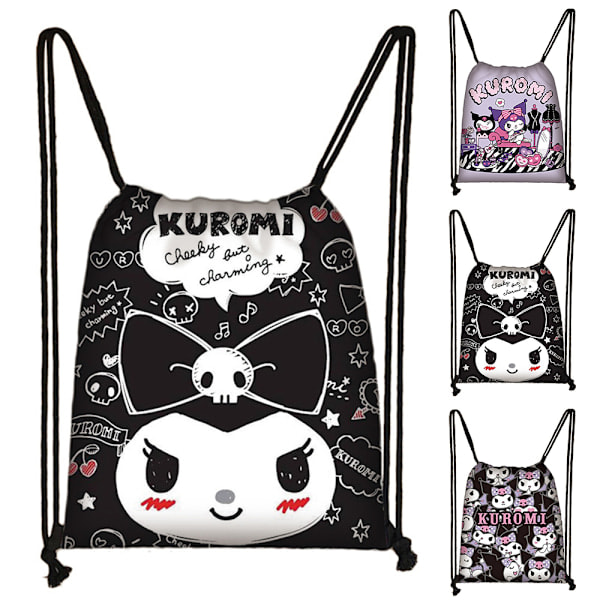 Kuromi kiristysnyörillinen reppu PE urheilu uimakoulu matkakassi reppu lounaslaukku #2 32x38cm