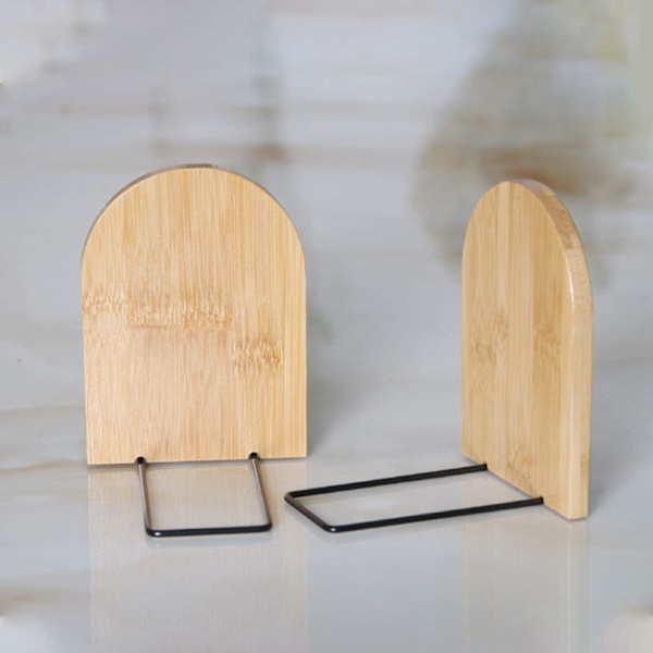 Natural Bamboo Bookends, Large Capacity, Office Bookends, Non-Slip Book Stands, Bookshelf Ends for Home, Office, Library, School, Study Decor