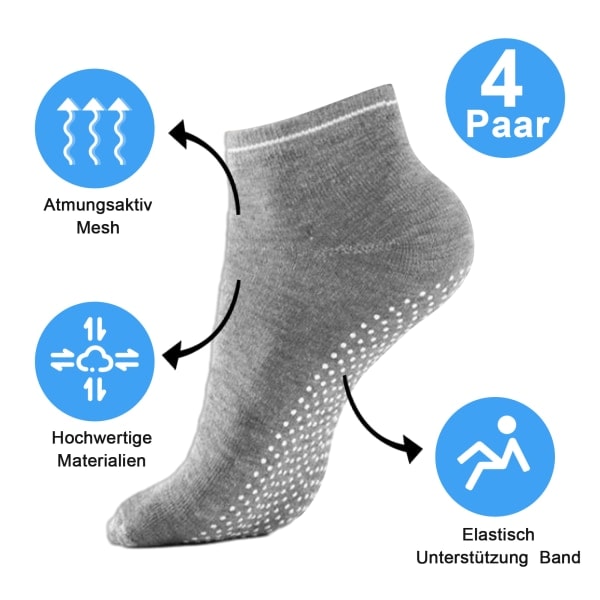 4 par yogastrømper til kvinder og mænd, anti-halkstrømper, stoppestrømper, fitness , Pilates-halkstrømper til yoga, barre, pilates, hjem,
