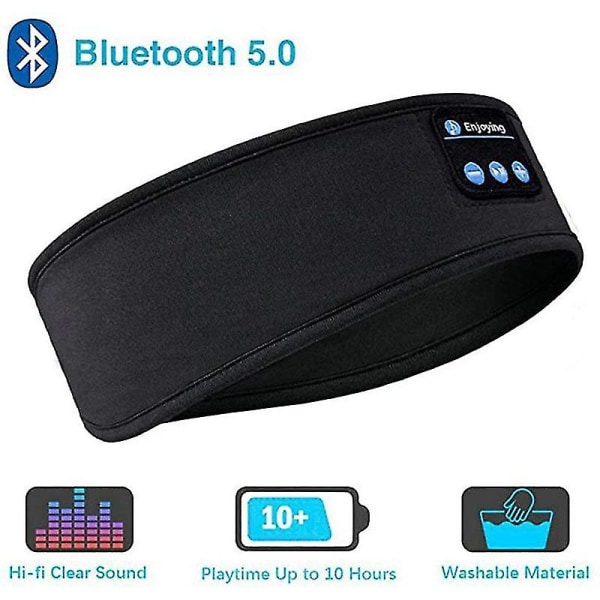 3 i 1 Bluetooth hörlurar Sport Sova Pannband Tunt Mjuk Elastisk Bekväma trådlösa hörlurar Musik Ögonmask för sidosövare Black