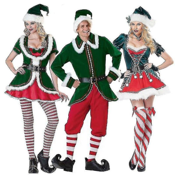 Lady Velvet Christmas Dress Xmas Tree Kläder Jultomten Dräkt Green Elf Carnival Party Outfit