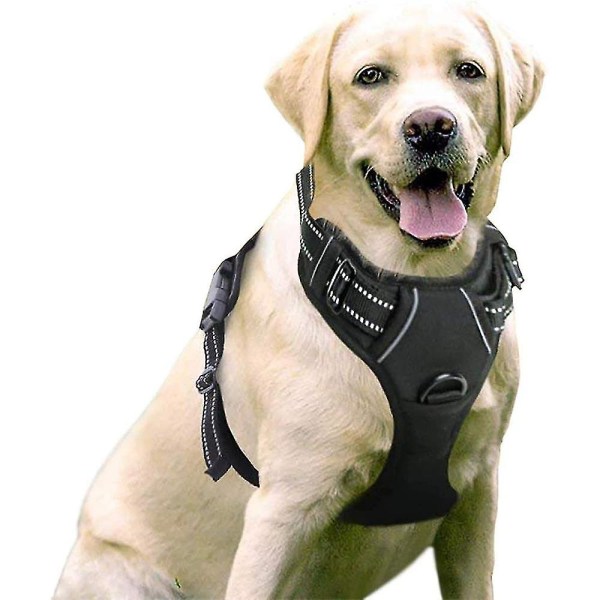 No-pull hundsele Vadderad justerbar hundvästsele för stora hundar som tränar eller går Black XL