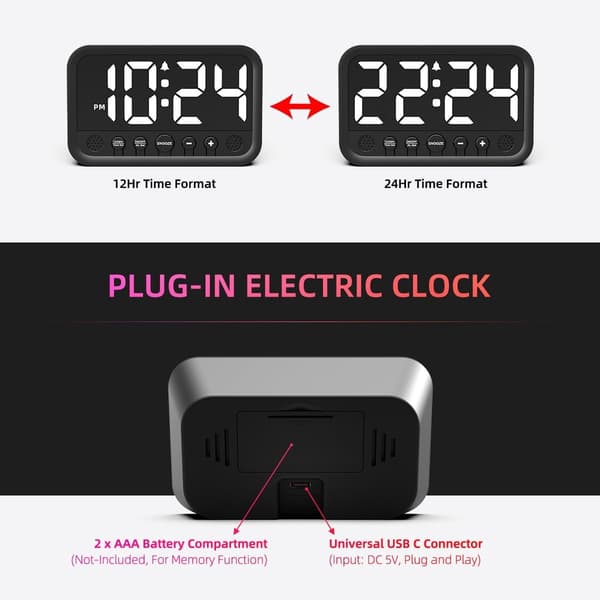 Digital väckarklocka med dimbar LED-display, högt larm och snooze för sovrum, skrivbord, djupsövare, vit