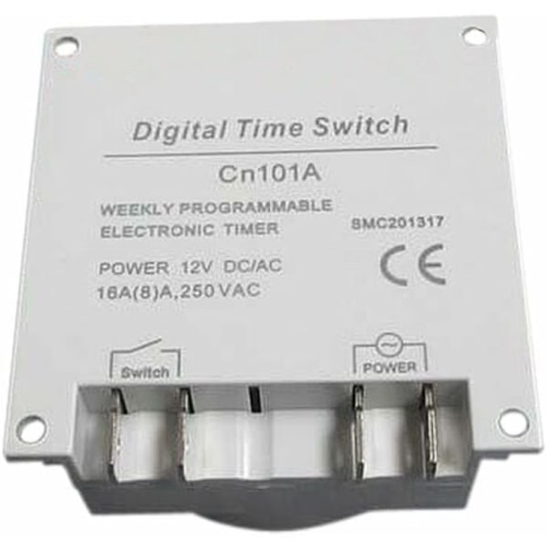 TS-CN101 Digitaalinen ajastin 12 V DC/AC, ohjelmoitava LCD-ajastinkytkin pistorasioille, valkoinen