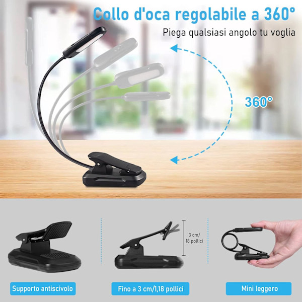 Reading Light, USB Uppladdningsbar Boklampa, Läslampa med 3 Ljuslägen, Lång Batteritid för Bokläsning, Resor