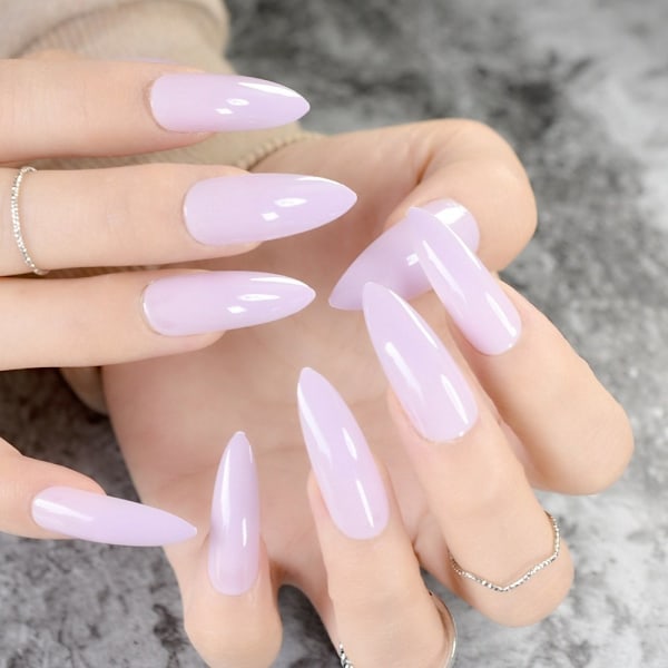 24 st/set Ren Ljus Lila Falska Lösnaglar Extra Långa Skarpa Stiletto Nagelspetsar Godis Färg Makeup Manikyr för DIY Nagel Z752