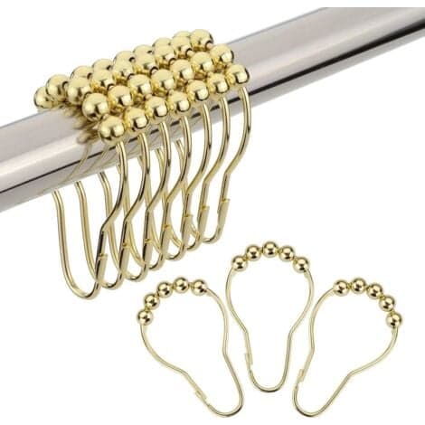 Duschdraperikrokar, Duschdraperiringar och krokar i rostfritt stål för duschdraperier i sovrum - 12-pack, polerad guld