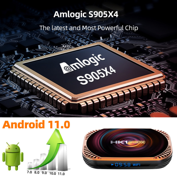 Android 11.0 TV Box 4GB RAM 64GB ROM TV Box HK1 Box X4 Amlogic S905X4 64-bitars Quad Core med Dual Wi-Fi 2.4G/5.0G EU 4GB 64GB