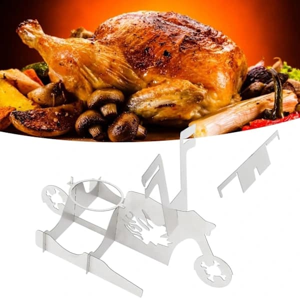 Bærbar Kyllingesteger Stativ Rustfrit Stål Motorcykelformet Roterende Grillrist til Udendørs Grill