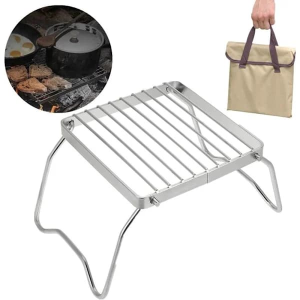 Bærbar kulgrill i rustfrit stål, sammenklappelig letvægtsbålstativ til camping, vandreture, picnic, sølv