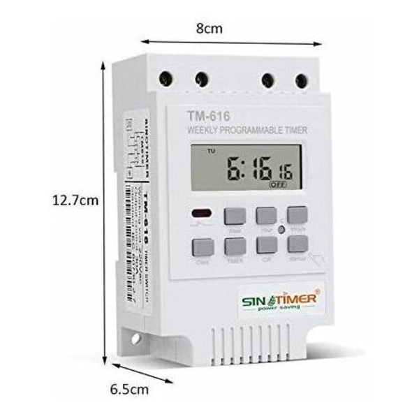 TM616 Programmerbar Bryter Relé, Digital Elektrisk Ukentlig Timer 12V med Digital LCD-skjerm - Hvit