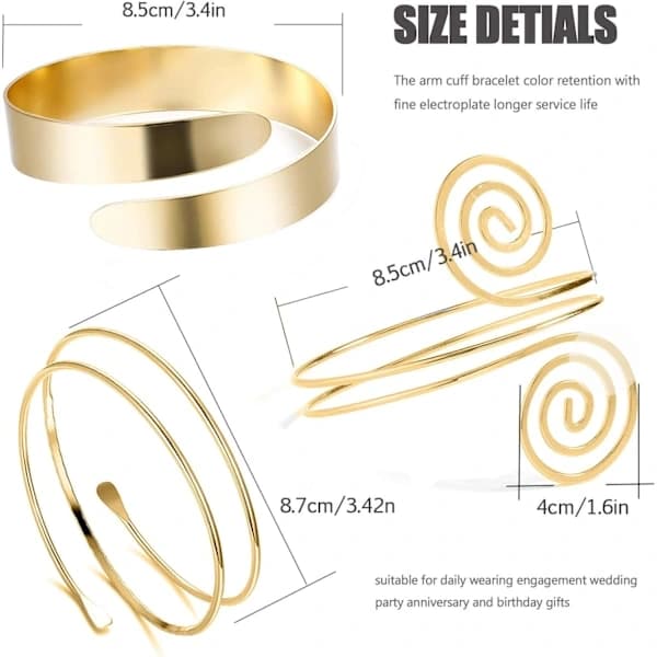 6 st Armband, Överarmsmanschettarmband, Dam Silver Guld Justerbart Armband Set