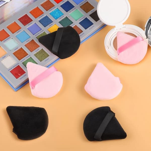 Trekantet Makeup Puff Sæt Med 6, Bløde Fløjls Våde Og Tørre Applikatorer Til Foundation Og Puder, Til Hverdagsbrug, Sort Og Pink