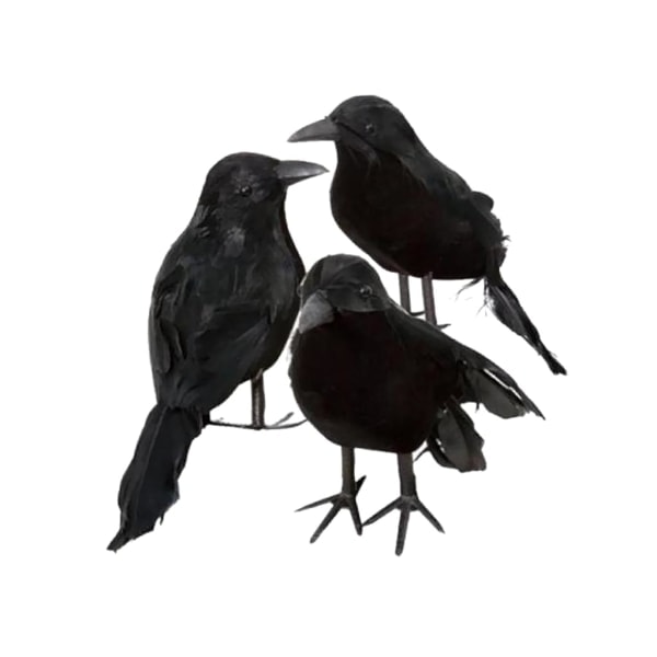 6 x Halloween Dekoration Ravn Kunstig Ravn Kråke Med Fjer Sort Fugl