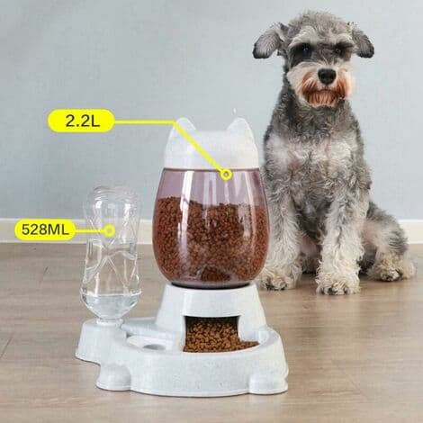 Automatisk vand- og foderautomat til hund og kat - Automatisk fontæne med vandflaske og foderautomat