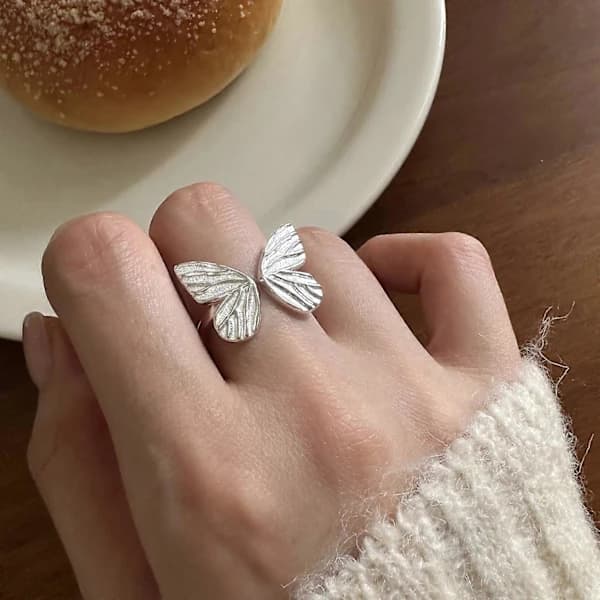 925 sterling sølv sommerfuglring til kvinder, eksklusiv åben ring i skovstil