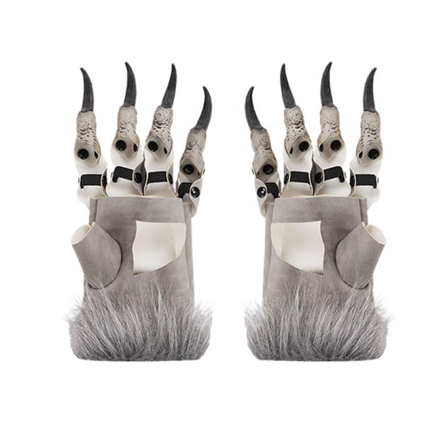 Halloween Plysch Dragon Claw Gloves (1 par, grå)