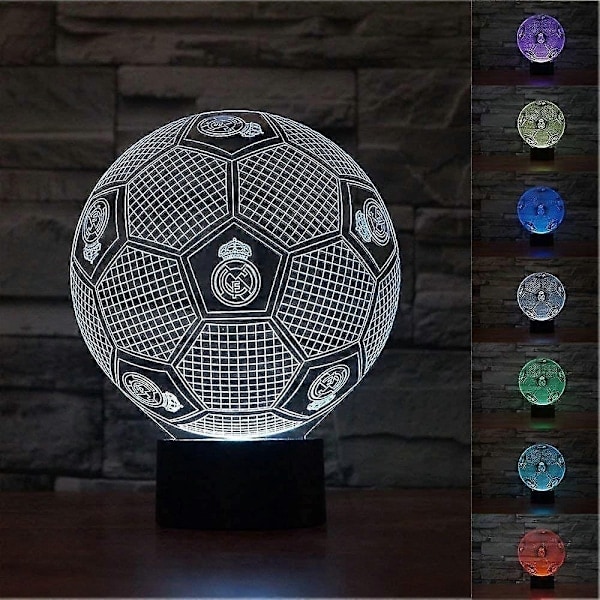 3D Visuel Illusion Real Madrid Fodbold Natlampe Legetøjslampe, Fjernbetjening, Dæmpbar, Batteri- eller USB-drevet, 7 Farveændringer Jul-Perfekt