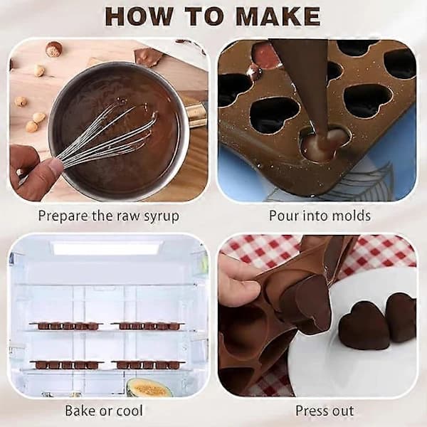Silikonechokoladeforme, hjerteform 15 hulrum, silikoneform chokolade hjerte, non-stick isterningeform hjerte til chokolade, vingummi, slik, V 2 farver