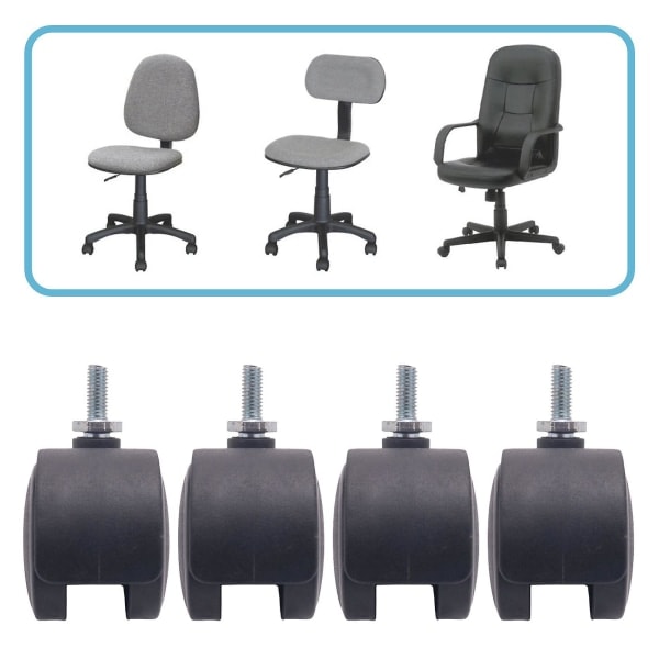6 mm gjenget stamme 40 mm Doble hjul Roterbart hjul Svart