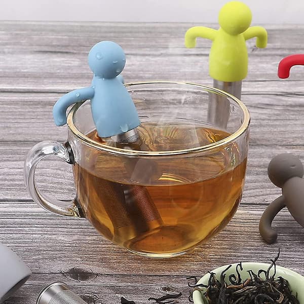 2 stk. teinfuser i rustfrit stål og silikone, hængende tefilter teinfuser til løsbladste, silikone teinfuser til tekander, kopper og krus (blå)