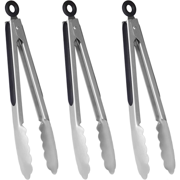 Kök Grilltång 9\" Halkskyddad Låsningsmekanism Rostfritt Stål Matlagningstång, Set om 3 (Silver)