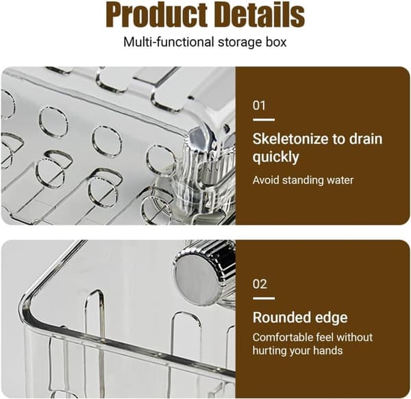 Vask Organizer, PET/ABS Caddy Med Sugekop, Ingen Boring, Drænhuller Til Køkken Og Bad, Transparent Grå, 19x9x7.8 cm