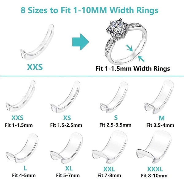 Osynlig ringstorleksjustering för lösa ringar Ringskydd, ringstorlek, 8 storlekar
