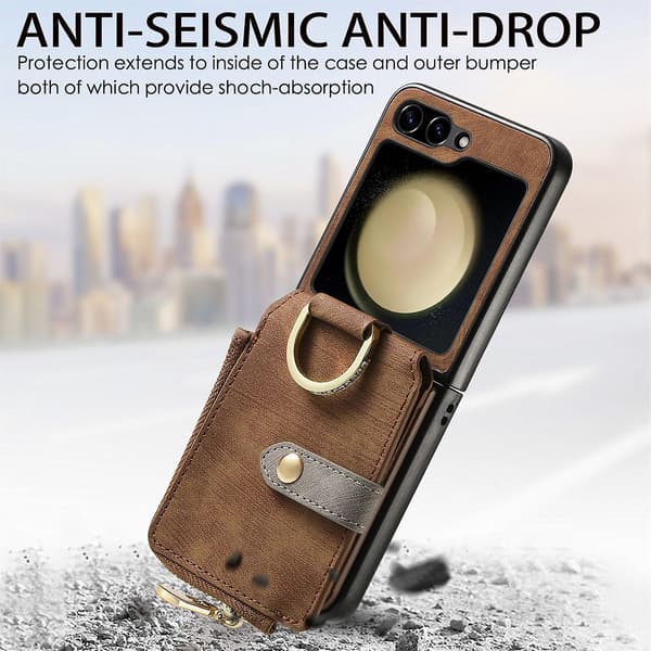 Retro Ring Vertical Phone Case For Samsung Galaxy Z Flip6 Brown