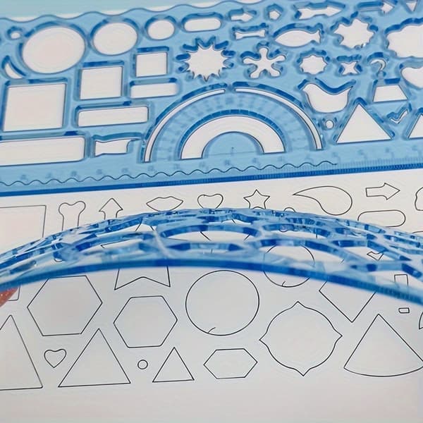 Geometrisk Tegnelinjalssett, 2-delt Multifunksjonelle Formaler for Studenter, Kunst og Industriell Måling, Blå