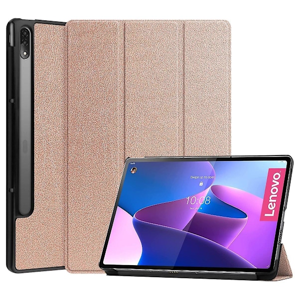 Etui til Lenovo Tab P12 Pro med penneholder 12,6\" stødabsorberende etui Tri-Fold Stand Folio Smart Cover til Lenovo Tab P12 Pro 12,6\" roséguld