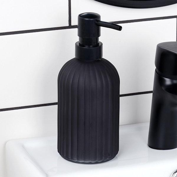 Elegant sort sæbedispenser i glas til køkken & badeværelse 189
