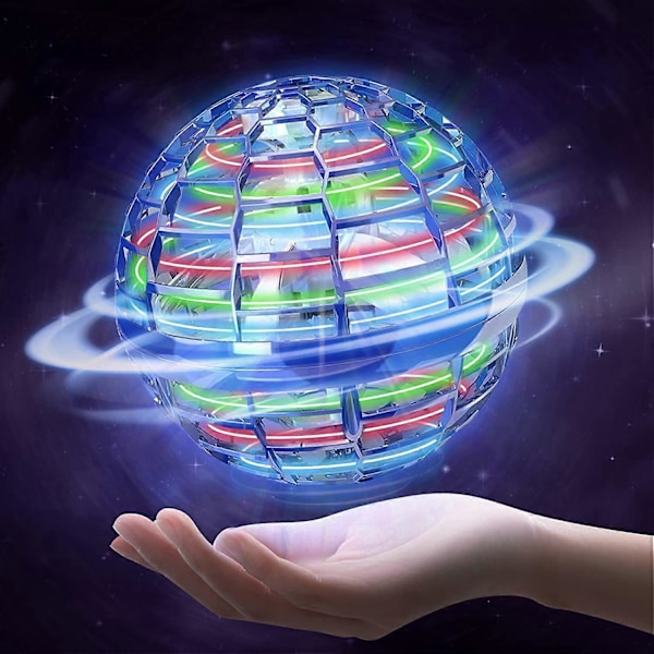 Flygende Ball Leke, Hover Ball Håndstyrt Fly Orb Leke, Barn Voksne 360 Grader Roterende RGB Lys UFO MagicBall Leker for Innendørs Utendørs (Blå)