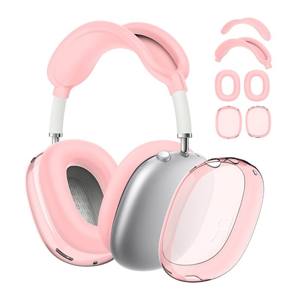 Beskyttelsessett for AirPods Max, beskyttende film for hodebånd + TPU-beskyttelsesfilm + silikon øreputer, svettesikre tilbehør (rosa) pink