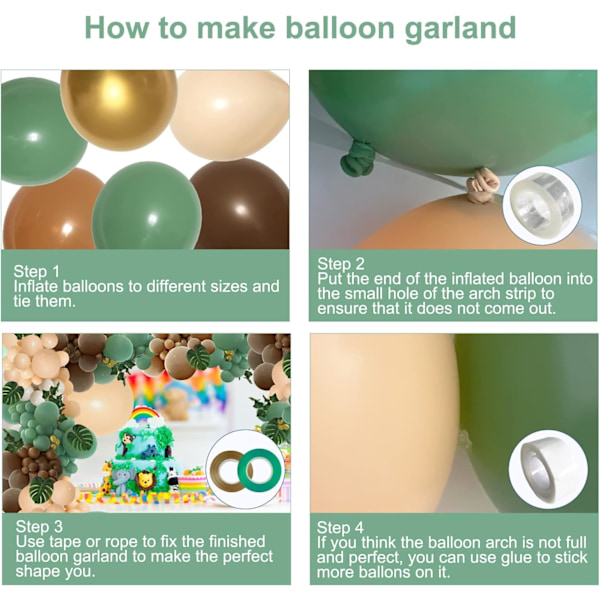 142-dele Ballonguirlande Sæt i Salviegrøn og Brun, Jungle Safari Vildskov Ballonbue, Olivengrøn Guld Kaffe Kakao Balloner