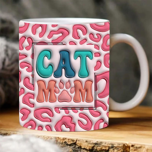400ML Kissa Äiti Koira Äiti Joulumuki 3D litteä design taideprintti Iso kahva Eloisa väri Paksu kahvimuki