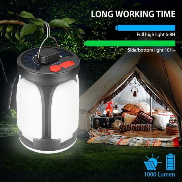 3600mAh LED Solcellslampa Camping USB Uppladdningsbar Lykta, 6 Lägen SOS Vattentät Bärbar IP67 Campinglampa Tältlampa för Utomhusvandring