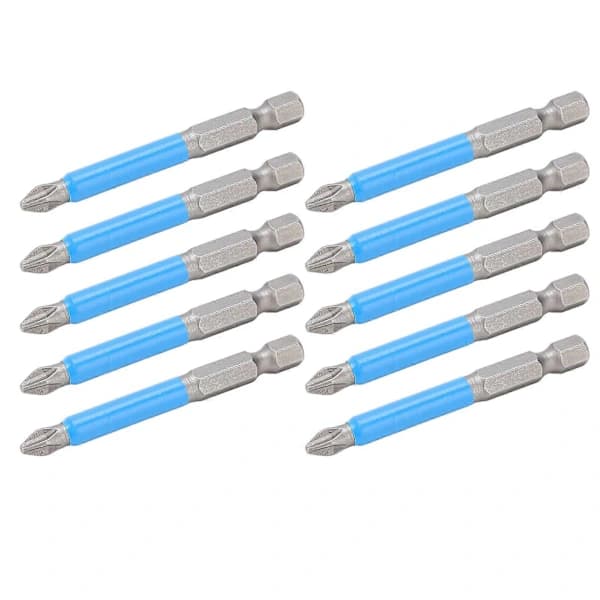 10 stk 65 mm Krysskrujernbitssett PH2 Sklisikker Magnetisk Elektrisk Håndborbits