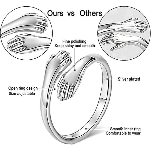 2 st Kramringar, 925 Sterling Silver Kramringar För Kvinnor Män Flickor Älskar Kramar Öppna Löftesring