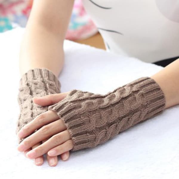 Unisex Winter Thick Warm Knitted Stretch Fingerless Half-Finger Flat Long Gloves Dark Gray