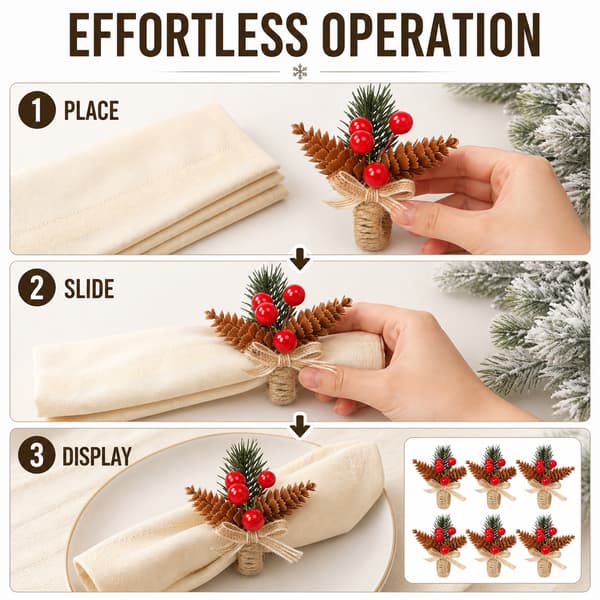 6-pack servettringar med kottar för vinterbordsdekoration Christmas Pine Cone C196