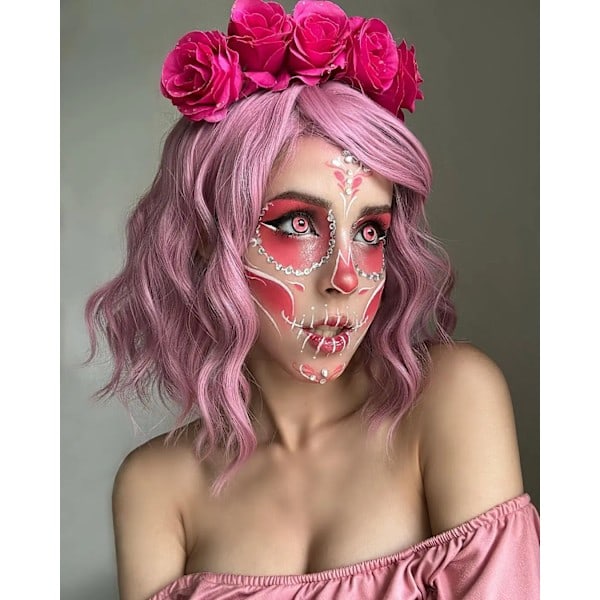 Bio-Essens 2 kpl Halloween Cosplay-kontaktlinssit, Pinkki Punainen Linssi, Moniväriset Linssit, Anime Cosplay-linssit, Trendikäs Linssi, Anime Yandere Pink 0