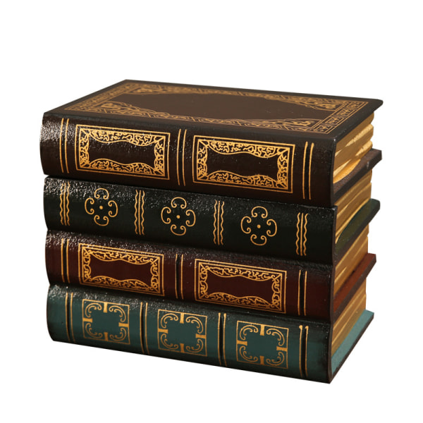 Falsk boklåda Vintage förvaringsbok Smycken förvaringsförpackning Study Book Ornament Trä Antik Klassisk Dekorativ falsk bok (1st, brungrön)