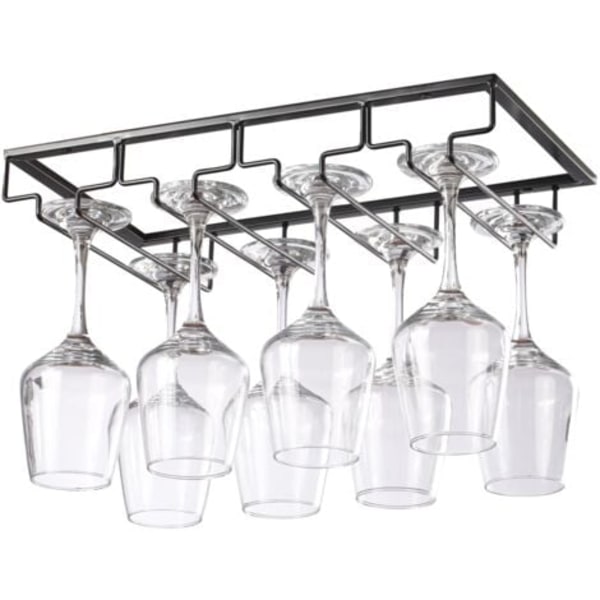 TS-Support Opphengt Glassholder, Vinglassholder i Metall, Oppbevaring av Glass Under Skap (4 Rader, Svart)