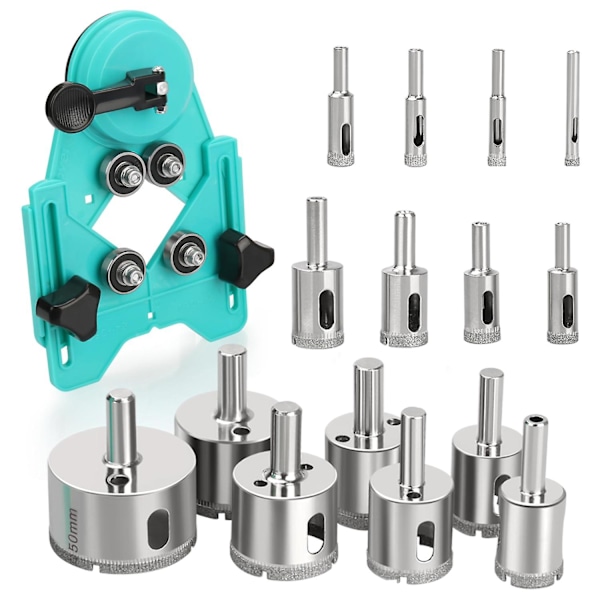 Hul Såg Sæt, 15 stk Diamantbor, Fliser Hul Såg Kit, Belagte Kernebor med Hul Såg Guide Jig Fixture, Justerbar Hul Såg Centreringslokalisator