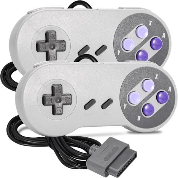 Wired SNES Game Controllers Pack, SNES Controller Fully Compatible with Original SNES/SFC - [Plug and Play] (Grey/Purple) Purple Purple