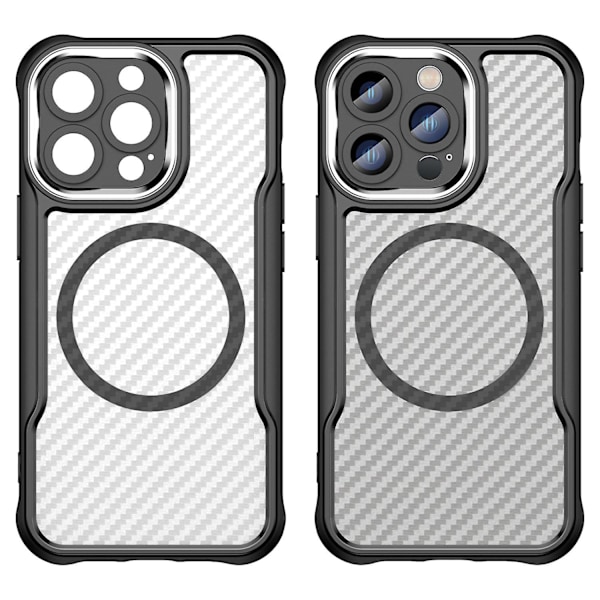 Magnetisk etui for iPhone 14 Pro Max, TPU+PC, gjennomsiktig karbonfibertekstur, telefondeksel - Svart