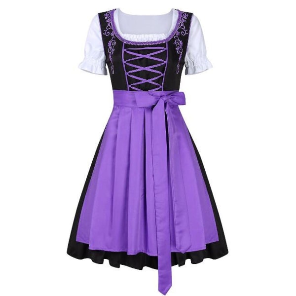 Tysk Oktoberfestdräkt för kvinnor Dirndl Traditionell bayersk ölkarneval Fraulein Cosplay Maid Dress Outfit -hg Lila XXL