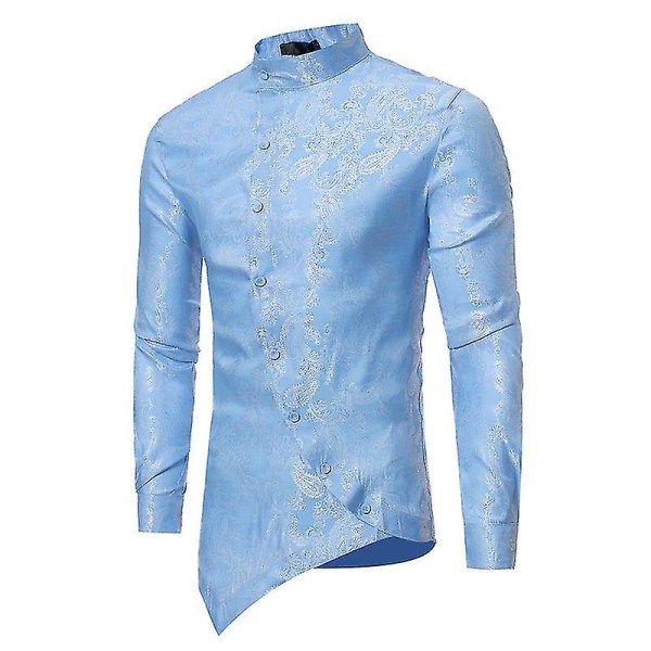 Smokingskjorta för män Slim Fit Långärmad oregelbunden fåll Utförande Smokingklänning Topp light blue L